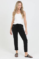 PULL ON TIE FRONT ZIPPER POCKET FRENCH TERRY JOGGER-How Cute is That? Boutique