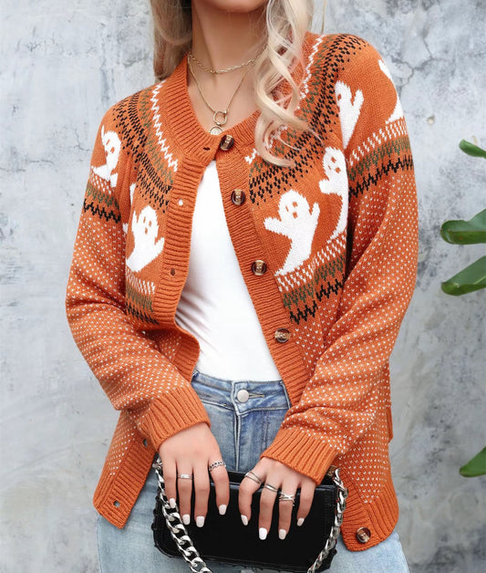 Ghost Print cardigan in Orange