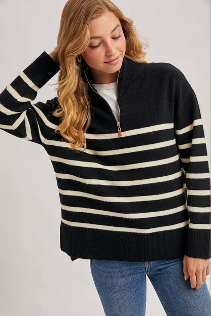 QUARTER ZIP UP STRIPE PULLOVER