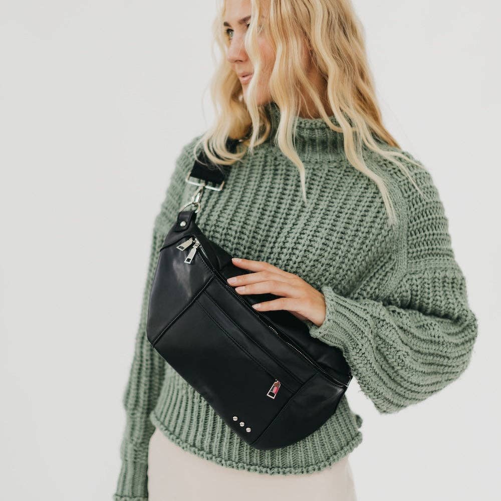 Marley Metallic Oversized Bum Bag Wholesale in Black-How Cute is That? Boutique