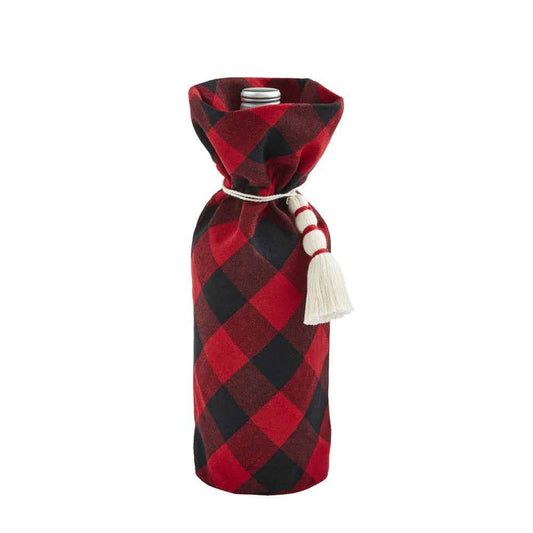 RED CHECK CHRISTMAS WINE BAG