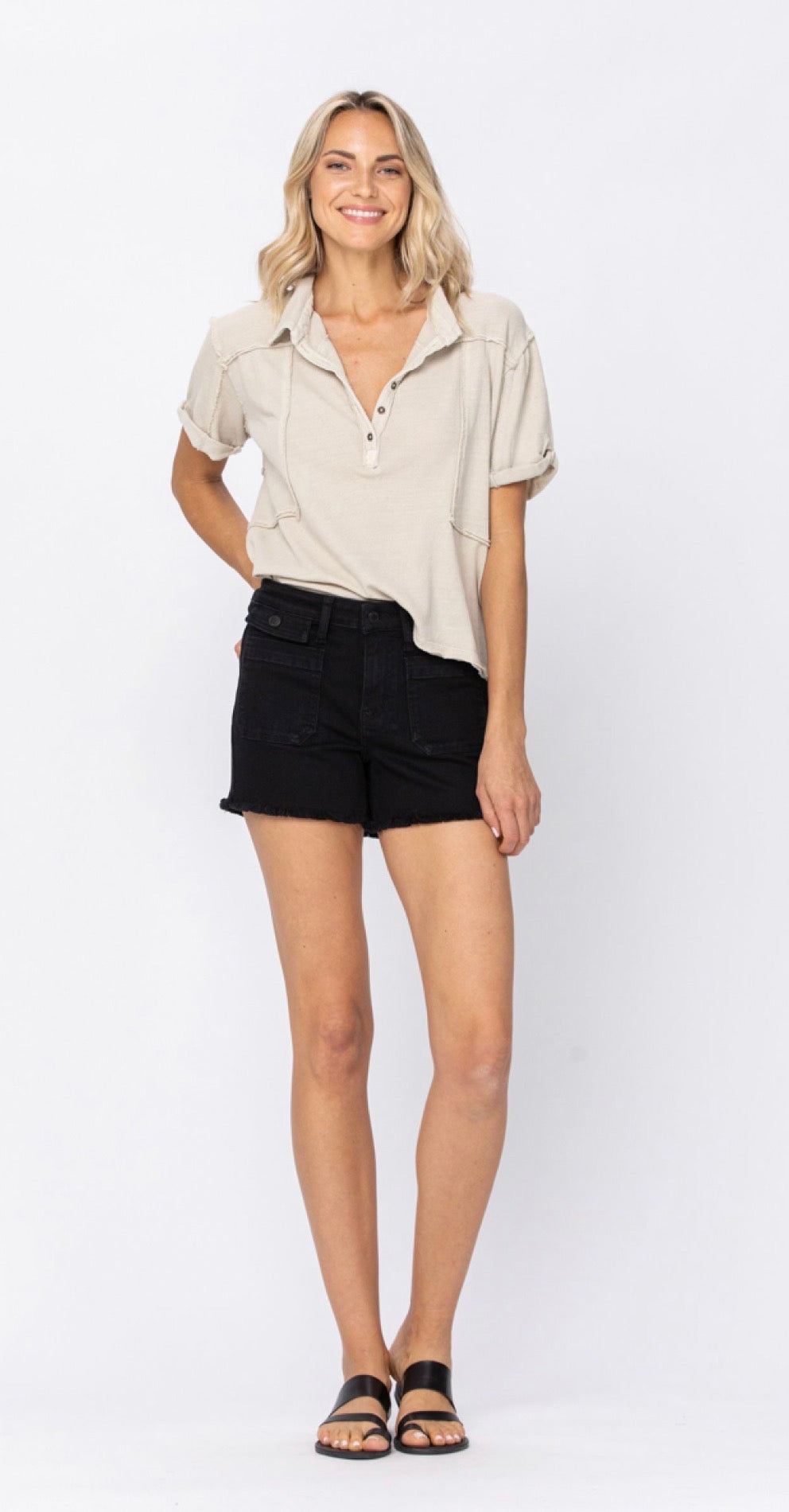 BLACK CARGO PATCH POCKET SHORTS- Judy Blue-How Cute is That? Boutique