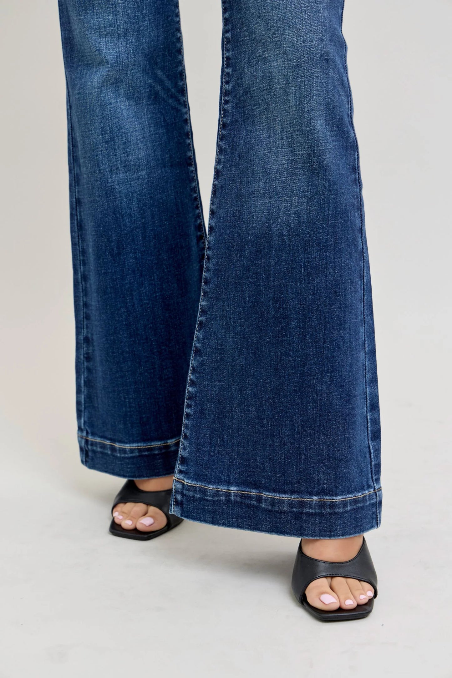 High Waist Trouser Flare Denim- PETITE