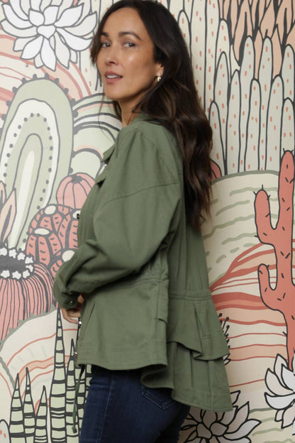 DENIM RUFFLE PEPLUM JACKET