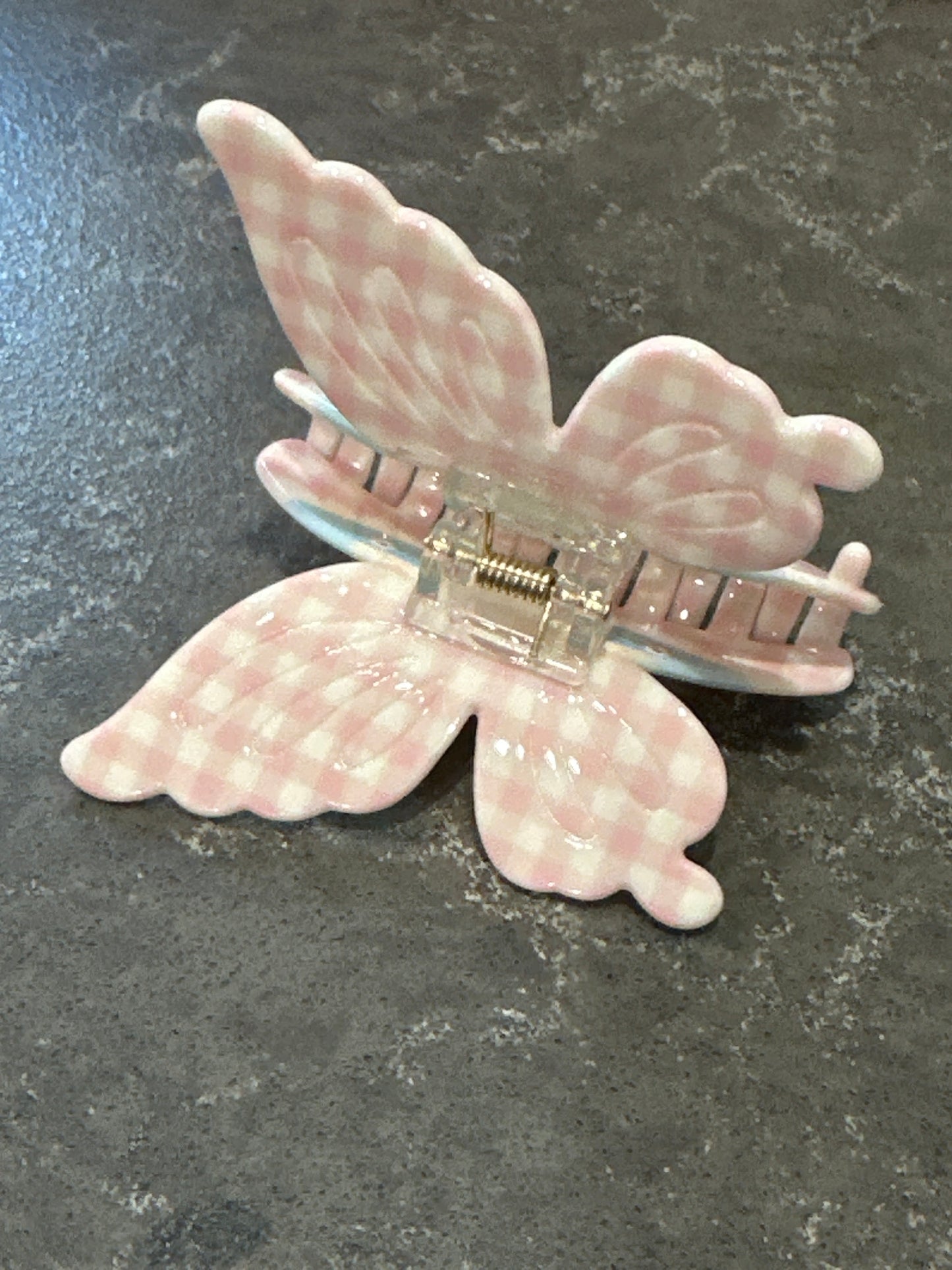 Pink Check Butterfly Claw Clip