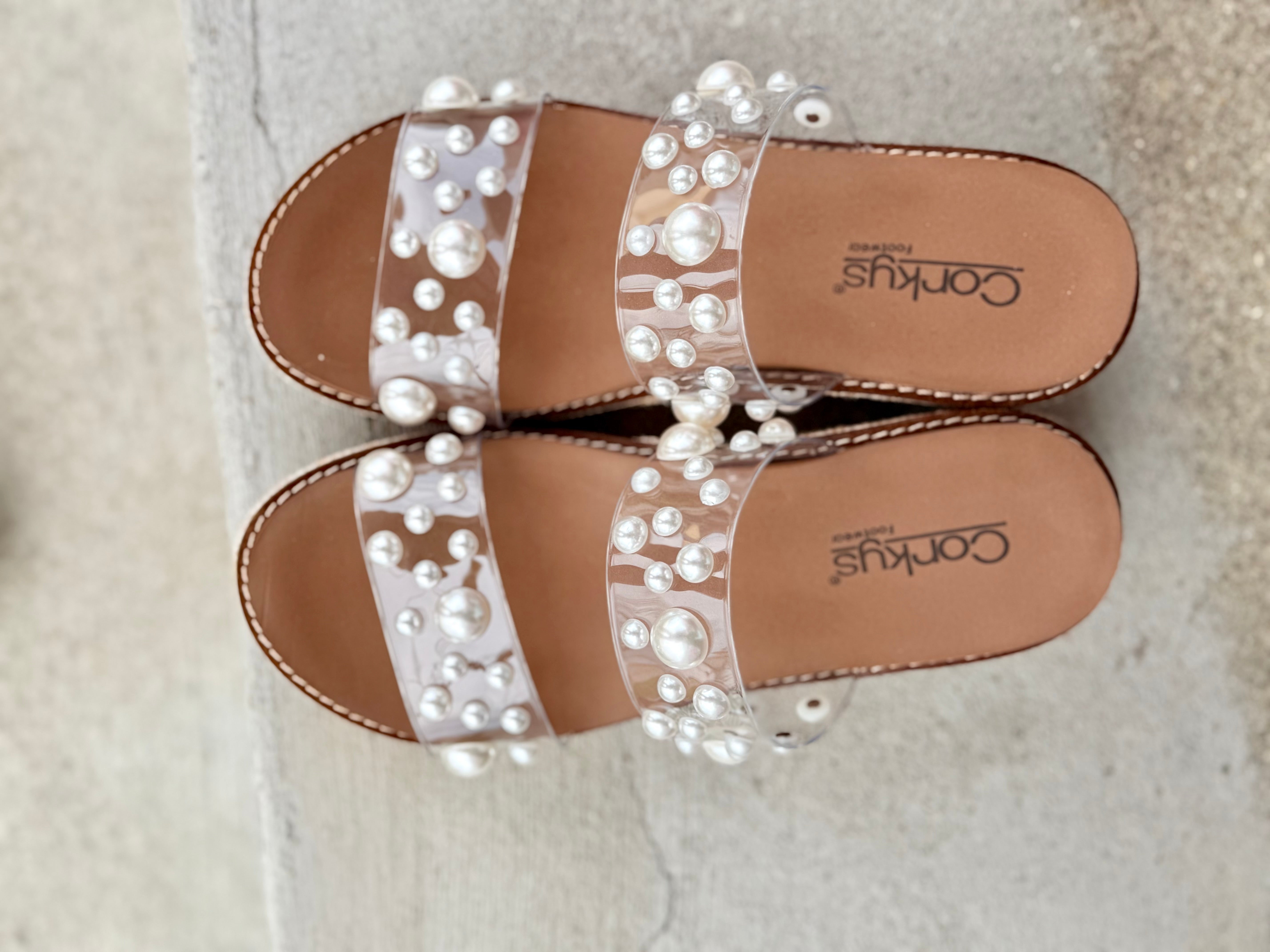 Corky's Look Who’s Here Clear Pearl Platform Sandals – Bridal & Summer Style-How Cute is That? Boutique