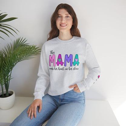 This Mama Wears her Heart on her Sleeve Custom Crewneck Sweatshirt