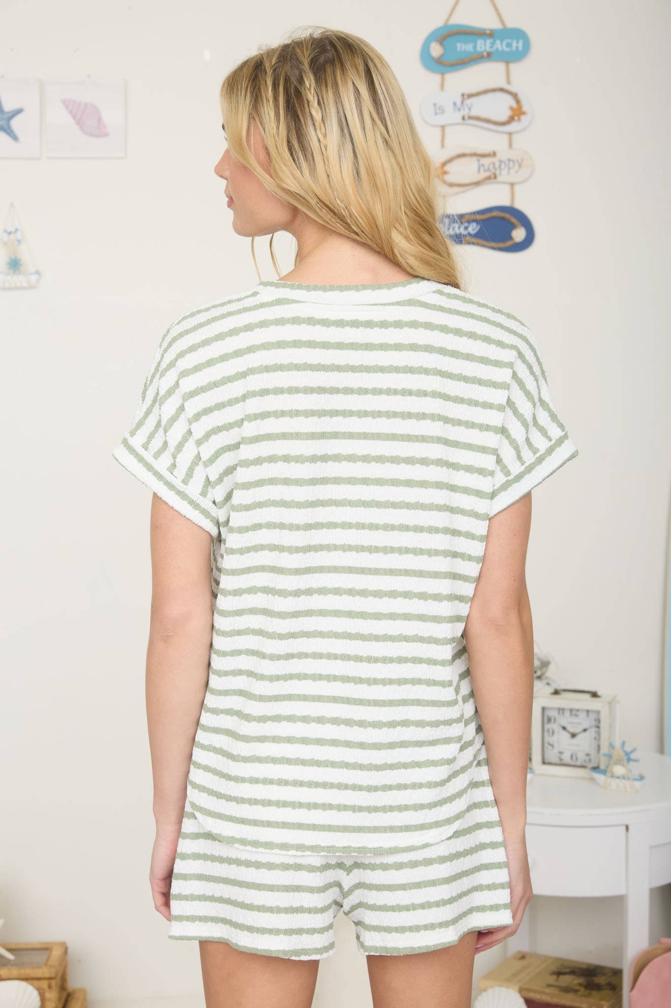 TEXTURED STRIPE SHORT SLEEVE KNIT T-SHIRT-How Cute is That? Boutique