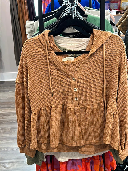 Vneck Button Waffle Shirt