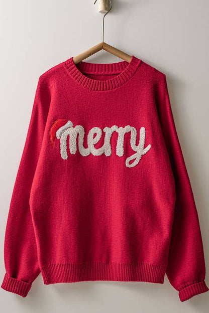 Merry Embroidered Crewneck Sweater