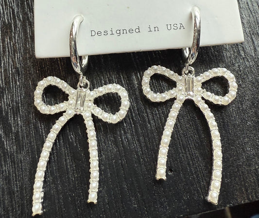 Pearl Bow Drop Earrings