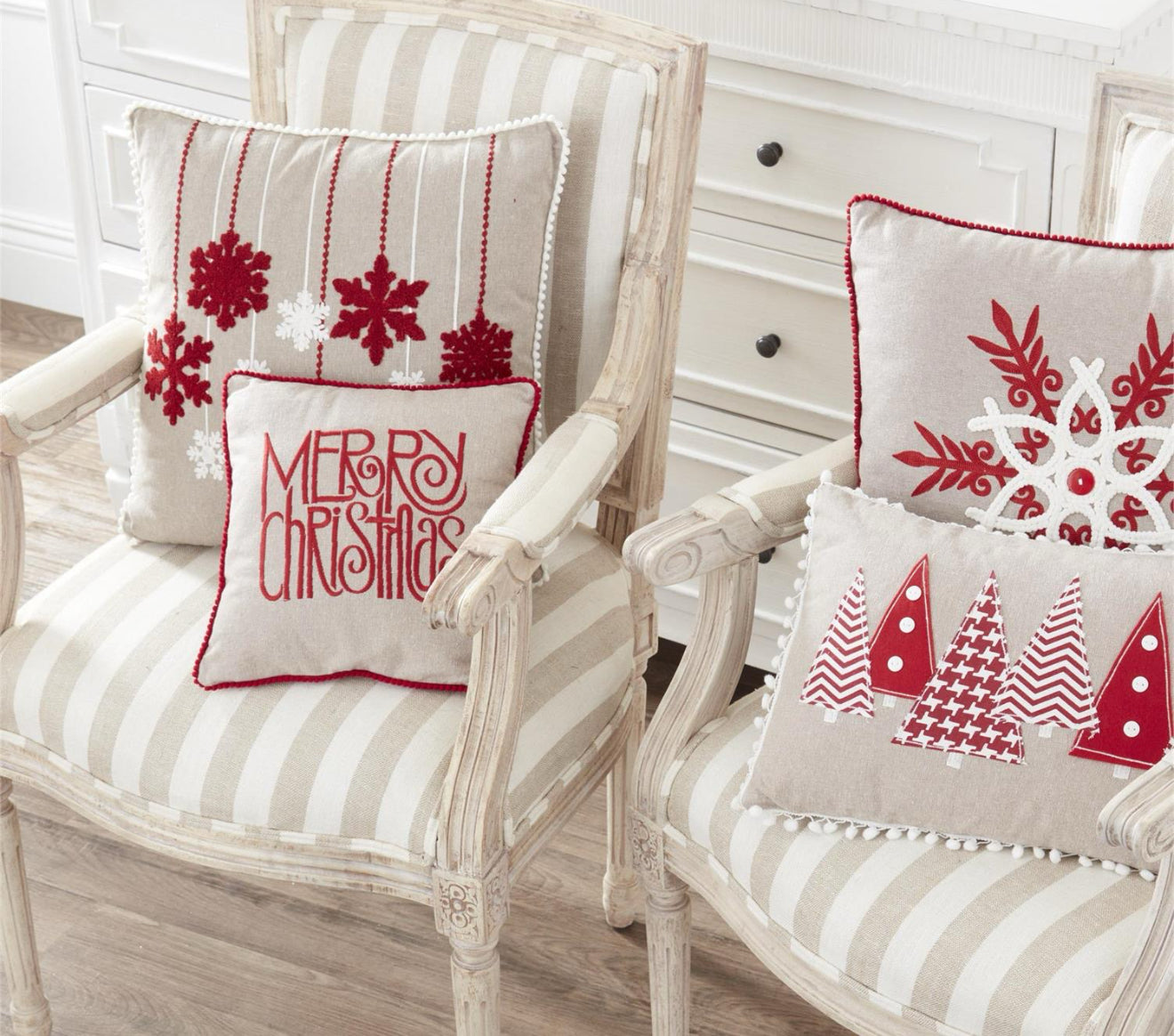 16 Inch Rectangular Gray Pillow w/Red Christmas