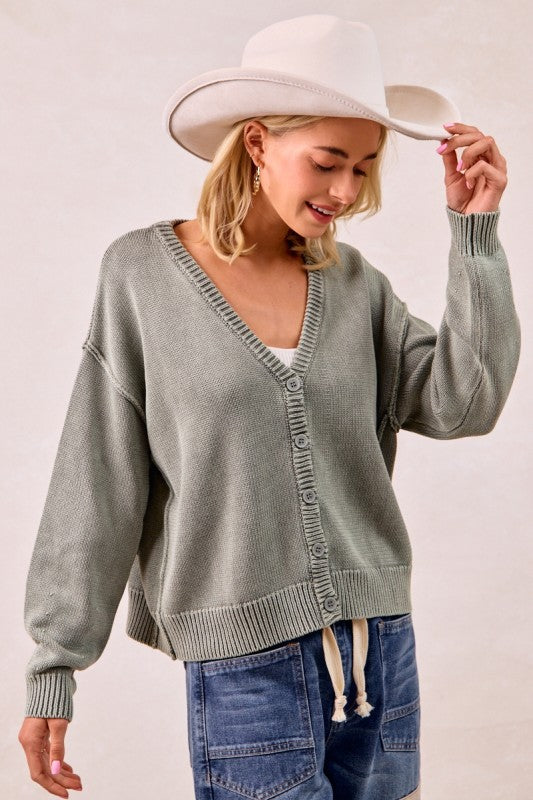 Washed V neck Cardigan-How Cute is That? Boutique