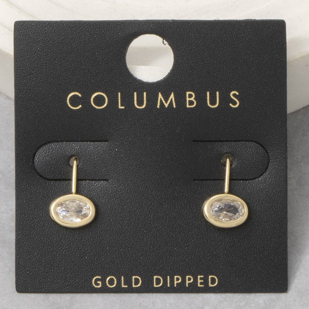 Oval bezel cubic zirconia drop earrings for women In gold