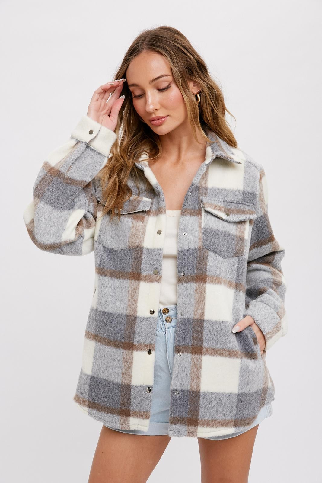 PLAID BRUSHED FLANNEL SHACKET