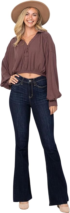 Judy Blue Women's High-Rise Raw Hem Tall Flare Jeans 82343-How Cute is That? Boutique