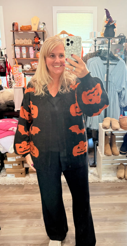 Halloween Pumpkin and Bat Cardigan