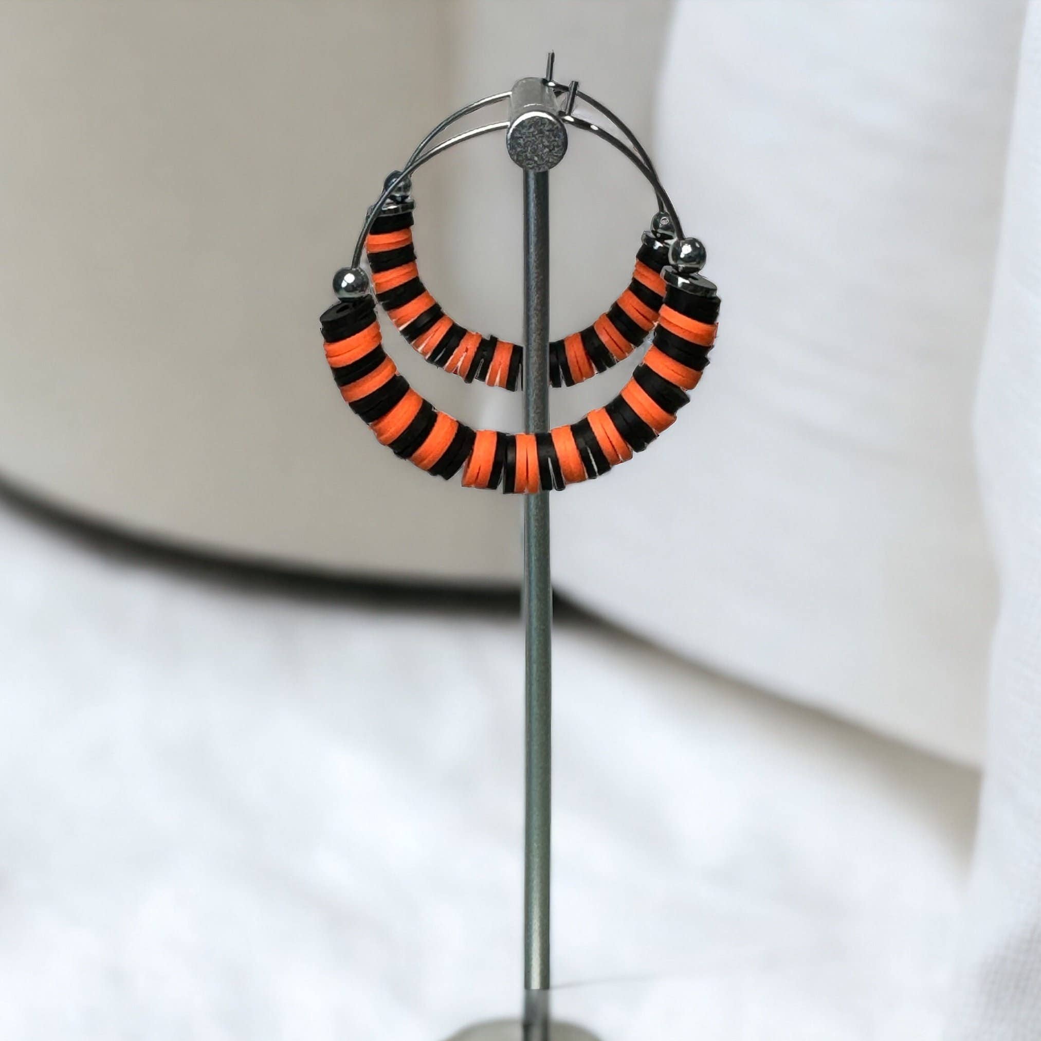 Orange and Black Heishi Bead Hoop Earrings-How Cute is That? Boutique