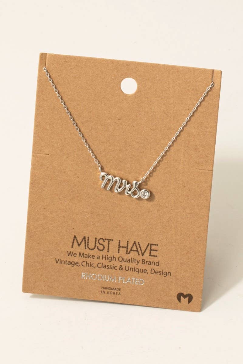 Gold Dipped Mrs Cz Stud Pendant Necklace-How Cute is That? Boutique