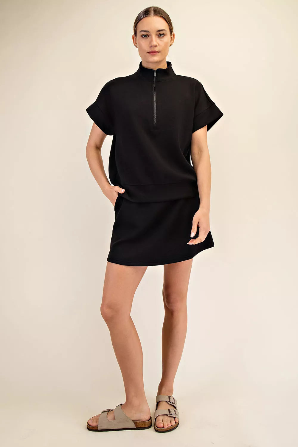 MODAL SCUBA QUARTER ZIP SHORT SLEEVE TOP-How Cute is That? Boutique