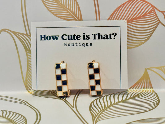 Black & White Checkered Square Hoops