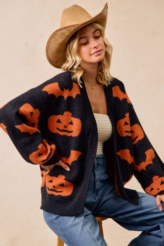 Halloween Pumpkin and Bat Cardigan