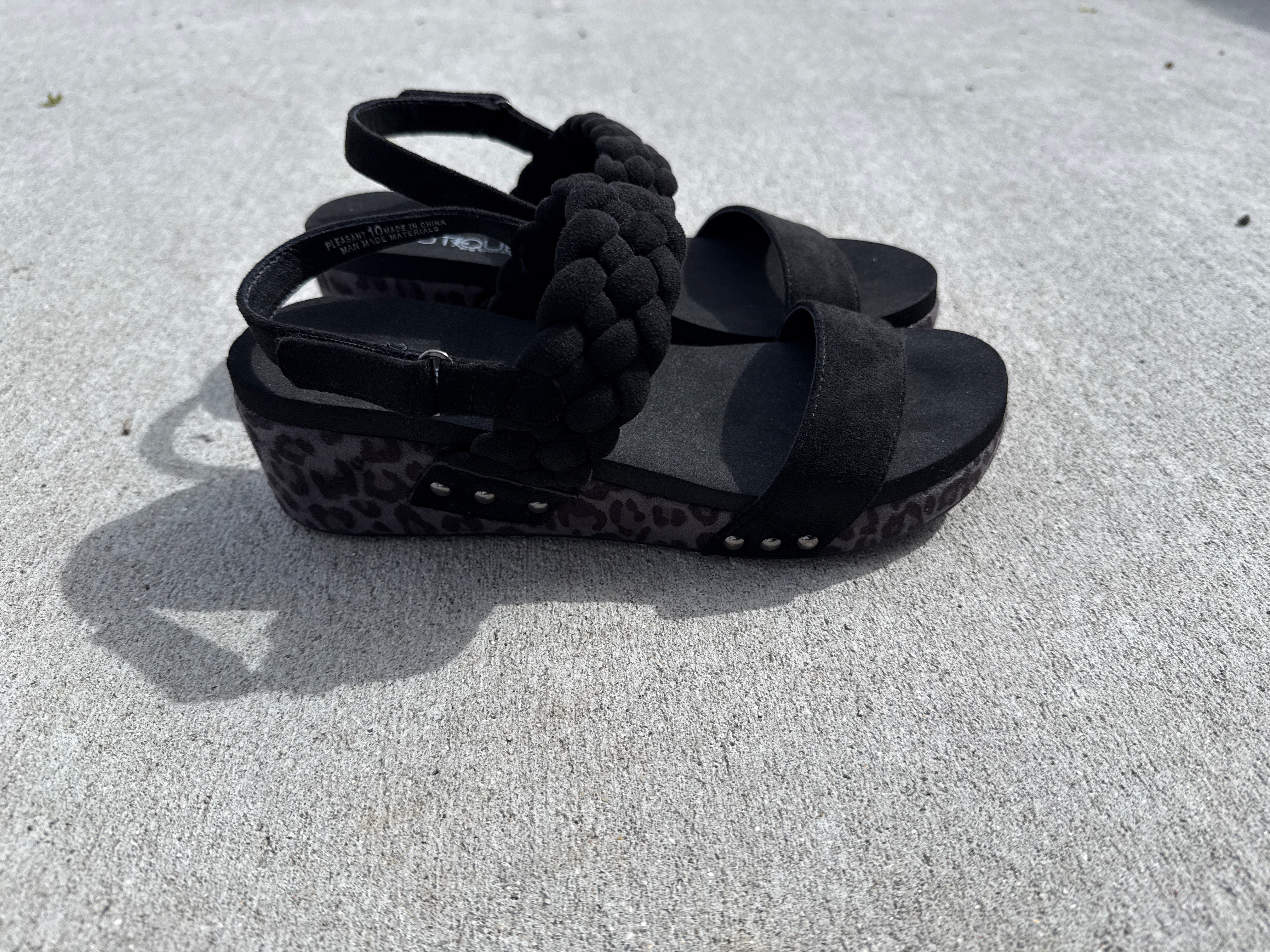 Corky's Black with Leopard Sandals-How Cute is That? Boutique