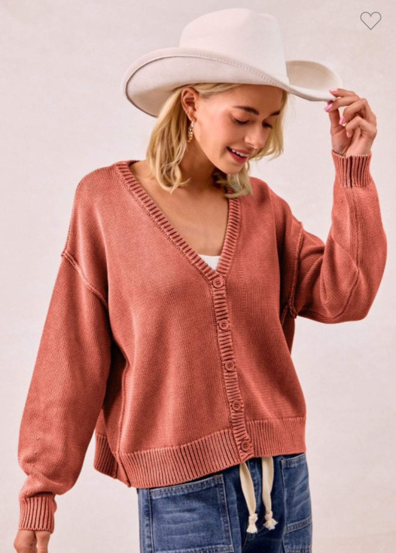 Washed V neck Cardigan