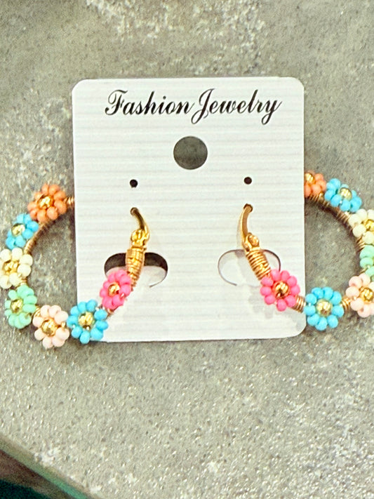 Colorful Flower Hoop Earrings