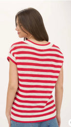 STRIPE V NECK CROCHET KNIT SHORT SLEEVE SWEATER-How Cute is That? Boutique