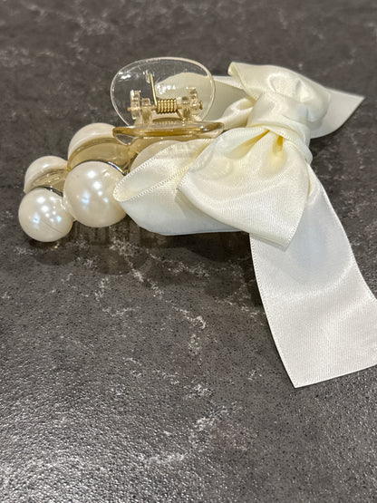 Pearl and Ribbon Bow Hair Claw