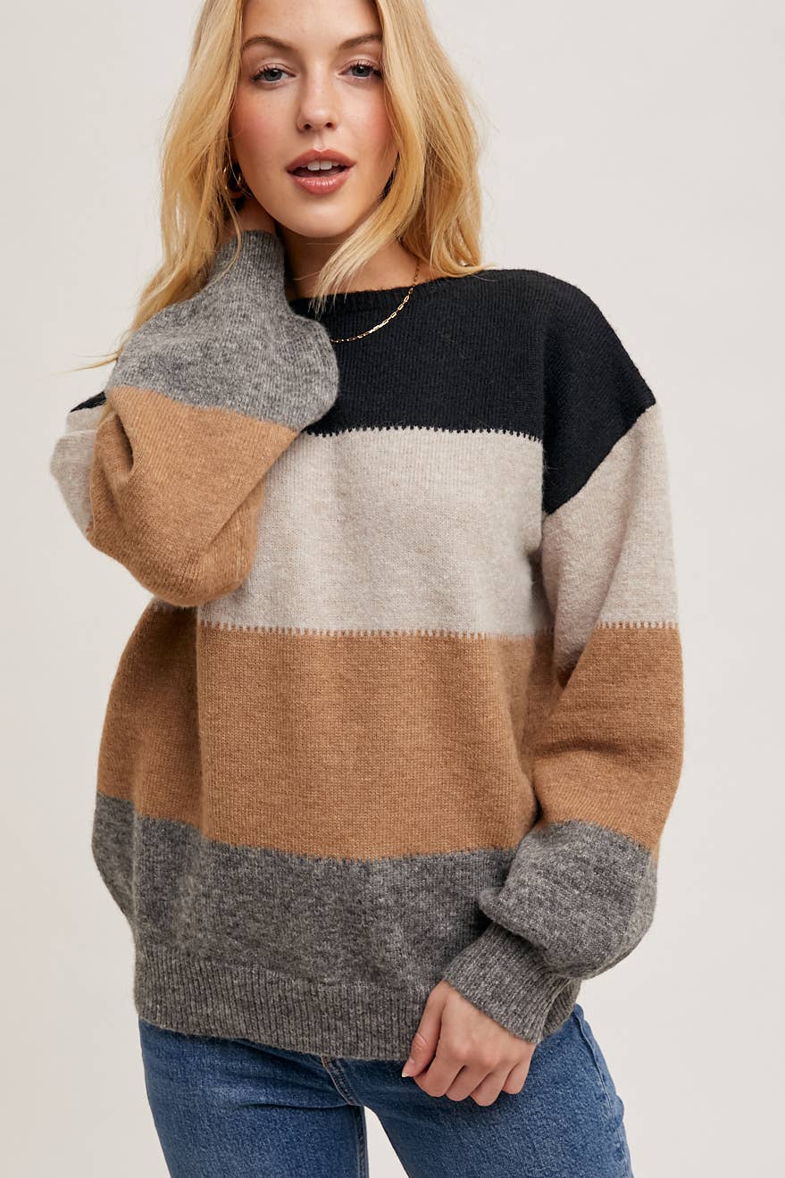 COLOR BLOCK KNIT SWEATER PULLOVER