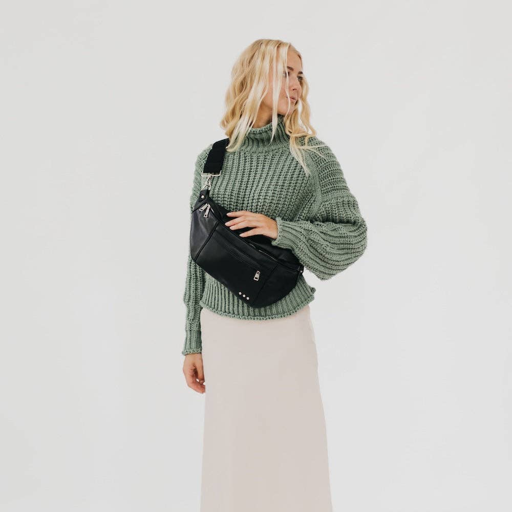 Marley Metallic Oversized Bum Bag Wholesale in Black