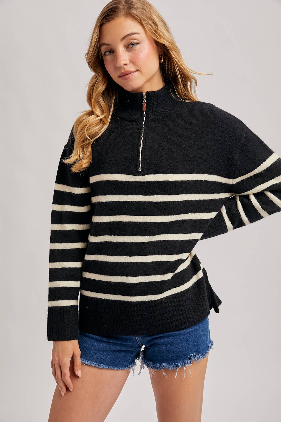 QUARTER ZIP UP STRIPE PULLOVER