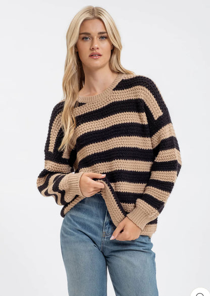 Black & Taupe Striped Knit sweater