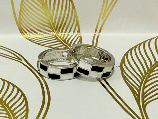 Black & White Checkered Small Hoops