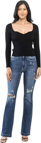 Judy Blue Women's Mid-Rise Hand Sand & Destroyed Bootcut Jeans-How Cute is That? Boutique