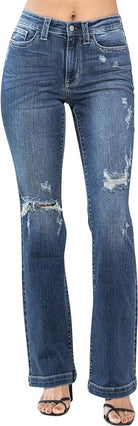Judy Blue Women's Mid-Rise Hand Sand & Destroyed Bootcut Jeans-How Cute is That? Boutique