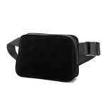 Faux Suede Crossbody Belt Bag in Black