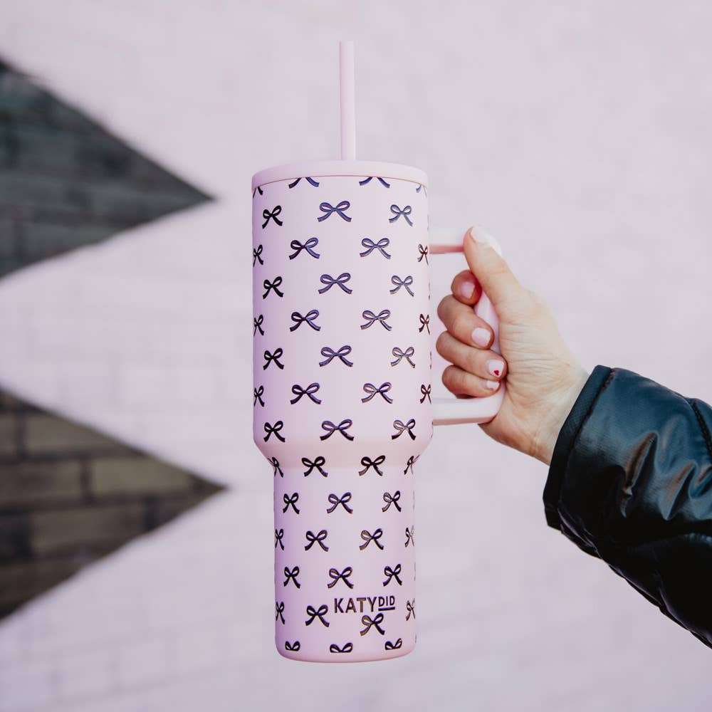 Black & Pink Mini Coquette Bows 38 Oz Tumbler w Handle-How Cute is That? Boutique