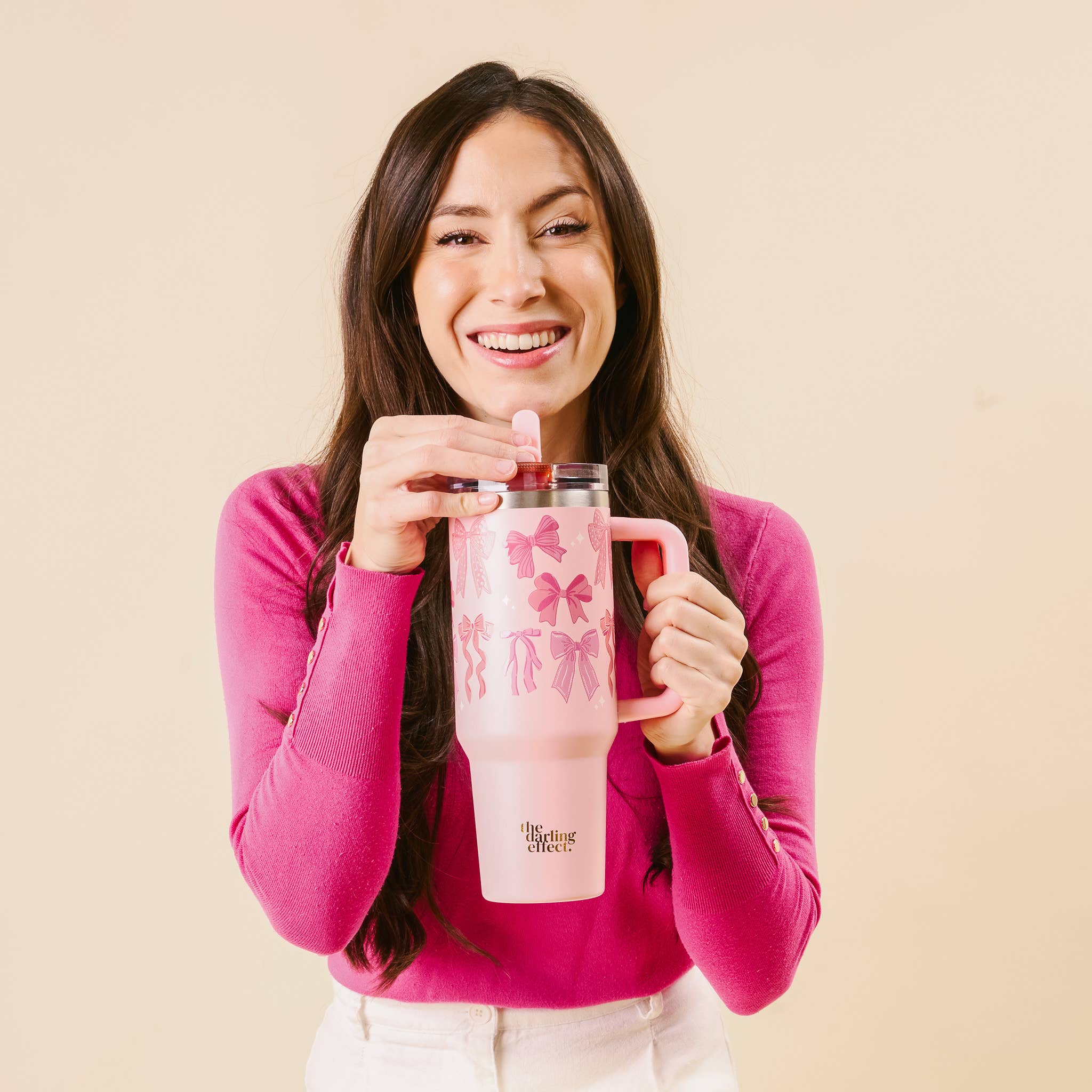 40 oz Lifestyle Flip Straw Tumbler-Blushing Bows-How Cute is That? Boutique