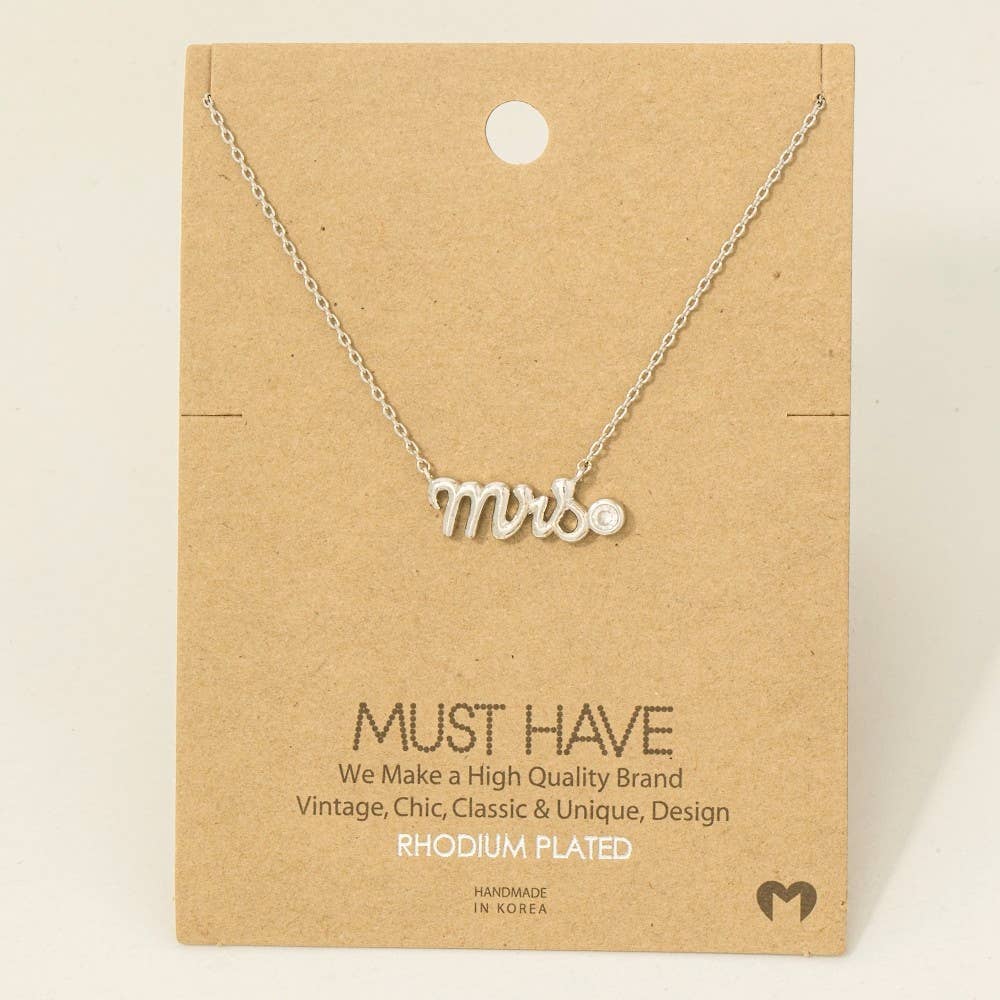 Gold Dipped Mrs Cz Stud Pendant Necklace-How Cute is That? Boutique