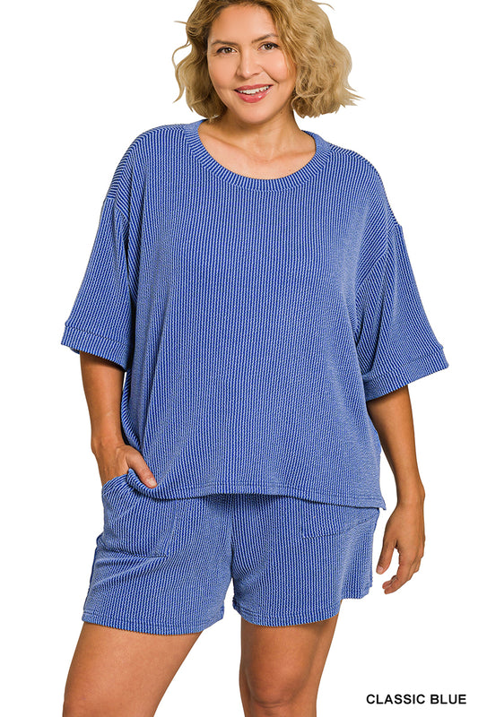 PLUS RAISED RIB SHORT SLEEVE TEE & SHORT PANTS SET