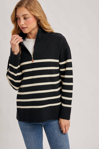 QUARTER ZIP UP STRIPE PULLOVER