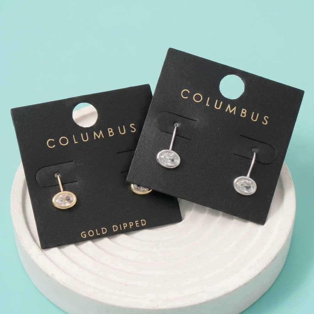 Oval bezel cubic zirconia drop earrings for women