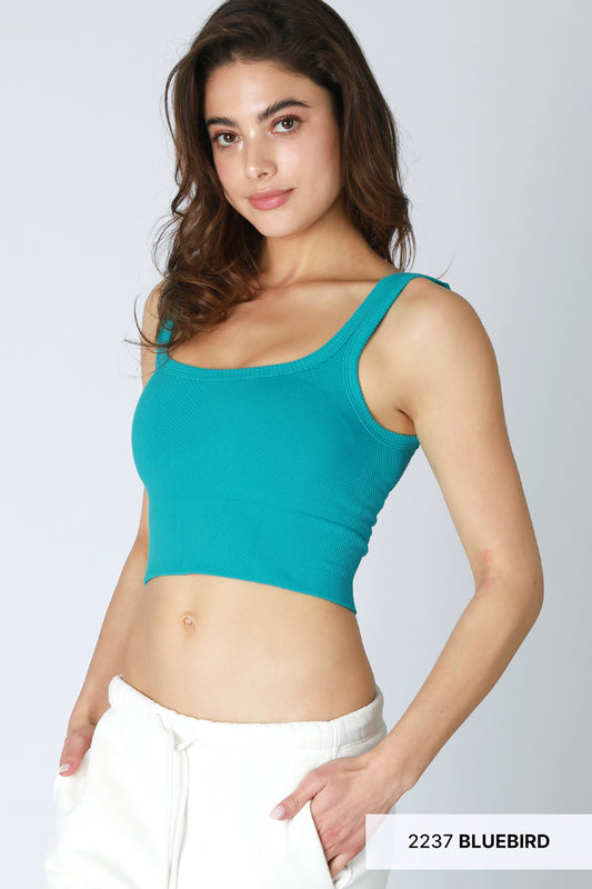 NIKIBIKI Chevron Ribbed Crop Top in Bluebird