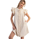 Button Down Ruffle Sleeve Mini Dress in ivory-How Cute is That? Boutique