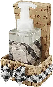 Cream Check Christmas Toasted Marshmellow Scented Soap & Napkin Basket Set MUDPIE