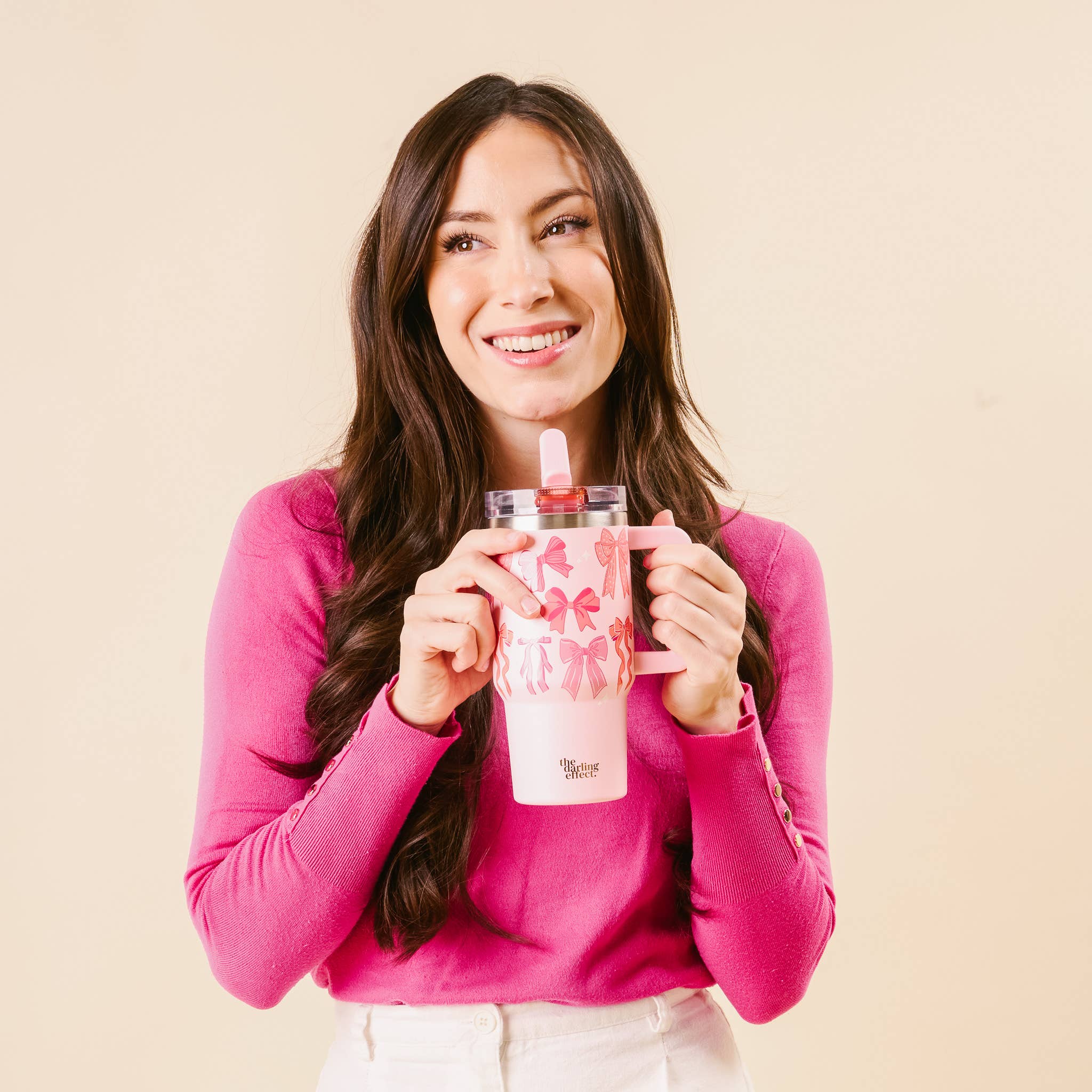 20 oz Lifestyle Flip Straw Tumbler-Blushing Bows-How Cute is That? Boutique