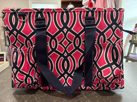 Canvas Hot Pink/Navy Scroll Tote